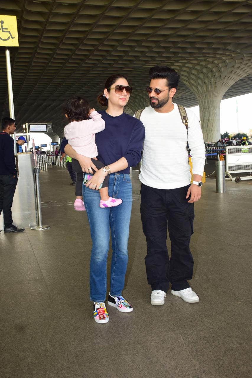 Disha Parmar, Rahul Vaidya, and their little princess were snapped at Mumbai airport