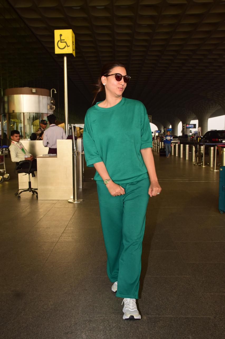 Gauahar Khan wore a green co-ord set to slay her airport look