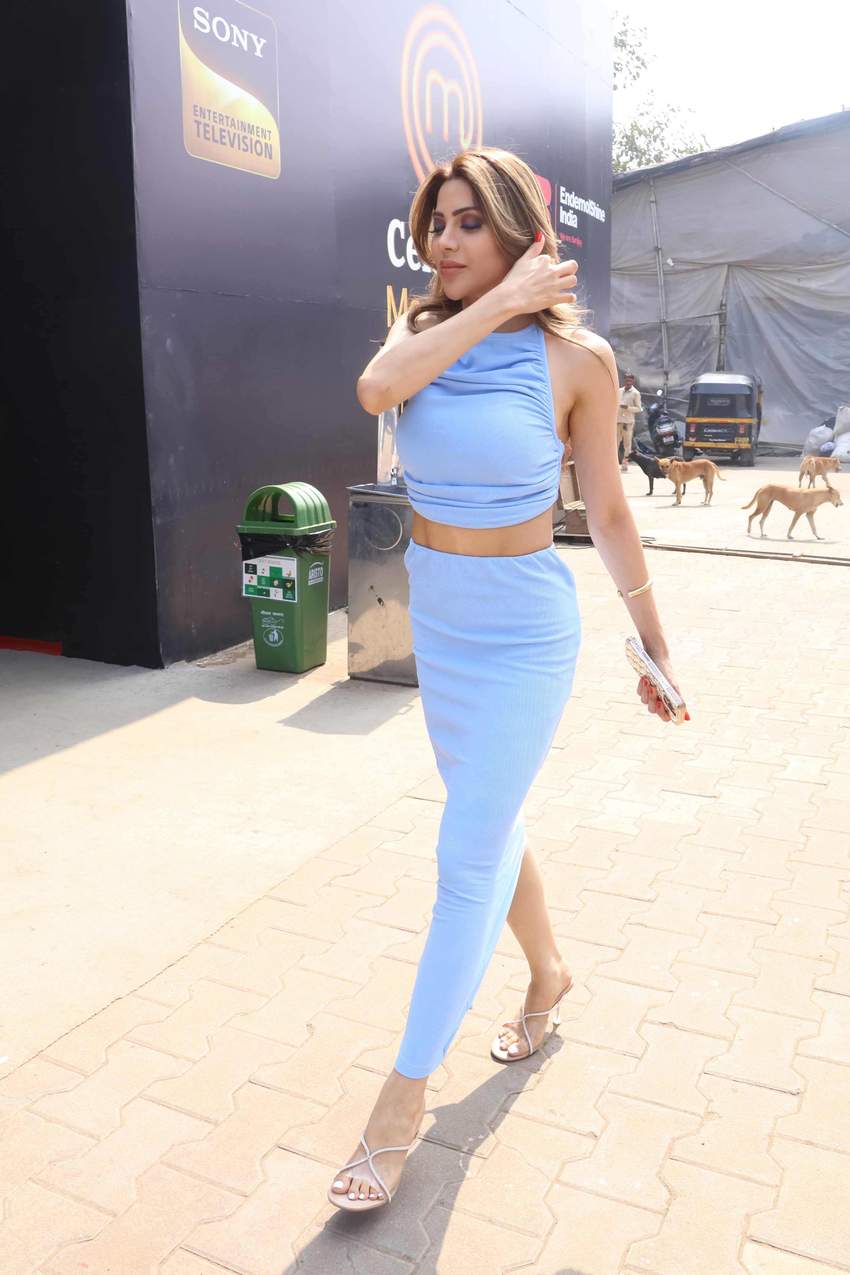 Nikki Tamboli looked stunning in a blue outfit as she was snapped on the Celebrity MasterChef set