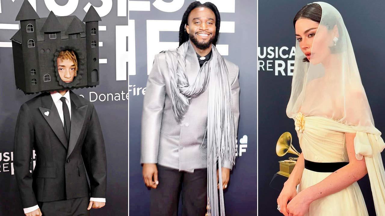 Jaden Smith in a quirky headpiece; Shaboozey rocks a fringed scarf; Gracie Abrams  in a chiffon gown