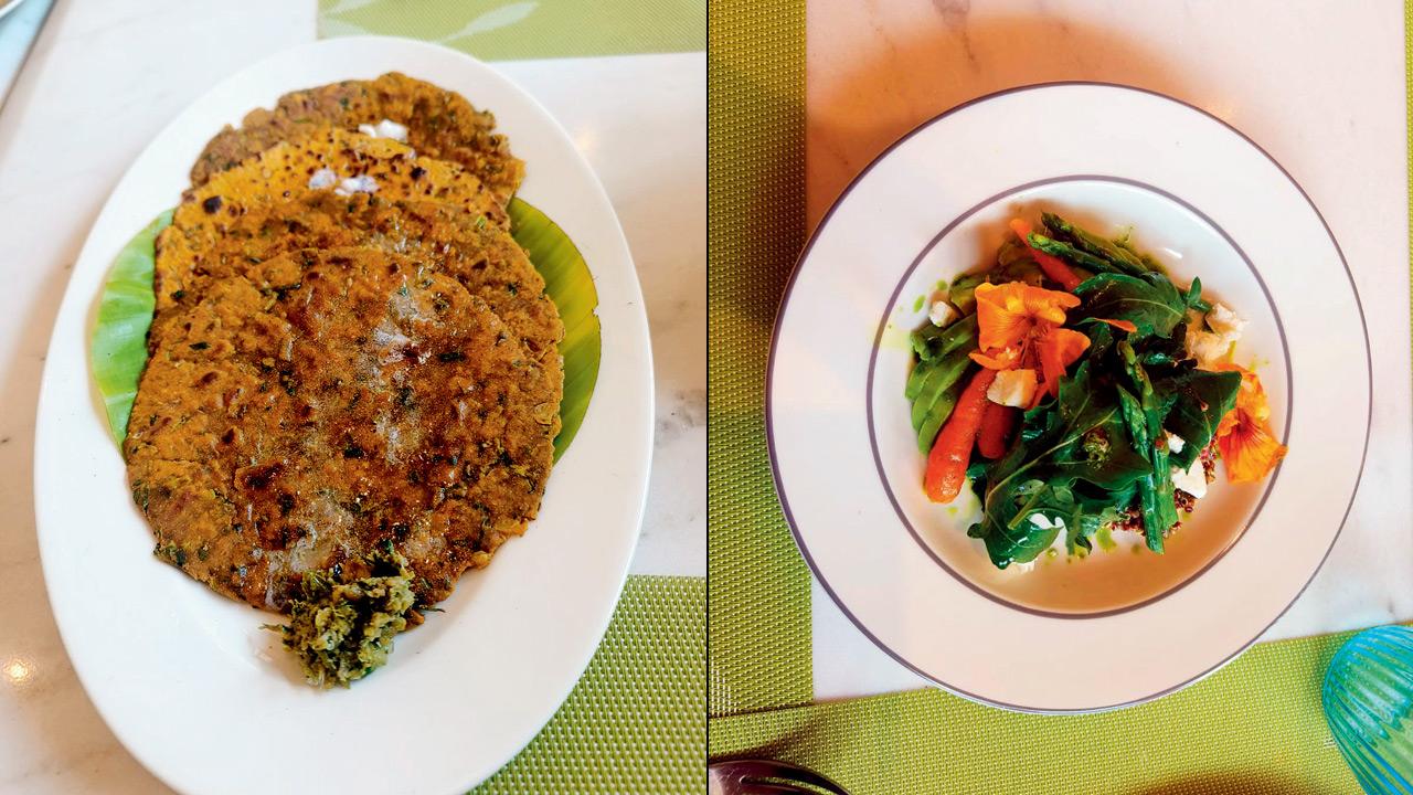 Thalipeeth and Red quinoa avocado salad