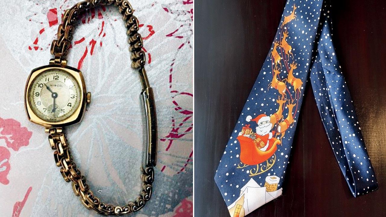 The rose gold watch features in one of AT Boyle’s accounts; (right) Ramona Sen’s heartfelt account involves her father’s favourite blue Santa tie