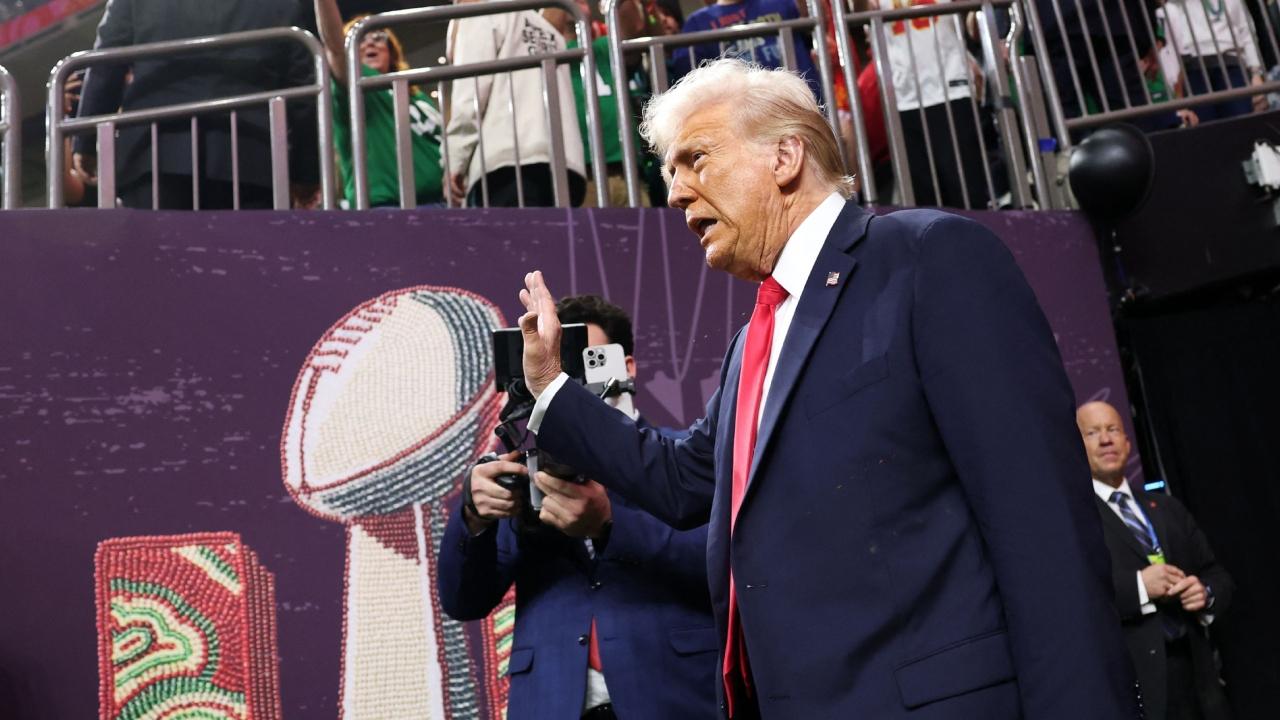 Trump watched the game between the Kansas City Chiefs and Philadelphia Eagles from a box in the Superdome in New Orleans, along with his daughter, Ivanka, and son, Eric, as well as several lawmakers who accompanied him on Air Force One to New Orleans