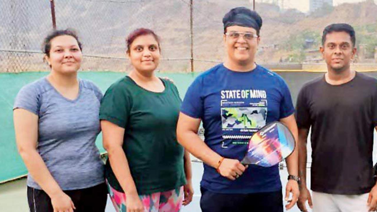 (From left) Babita Saini, Poorva Chavan, Karunesh Sharma and Srijith Shivan play pickleball with a larger group at least twice a week in Kharghar