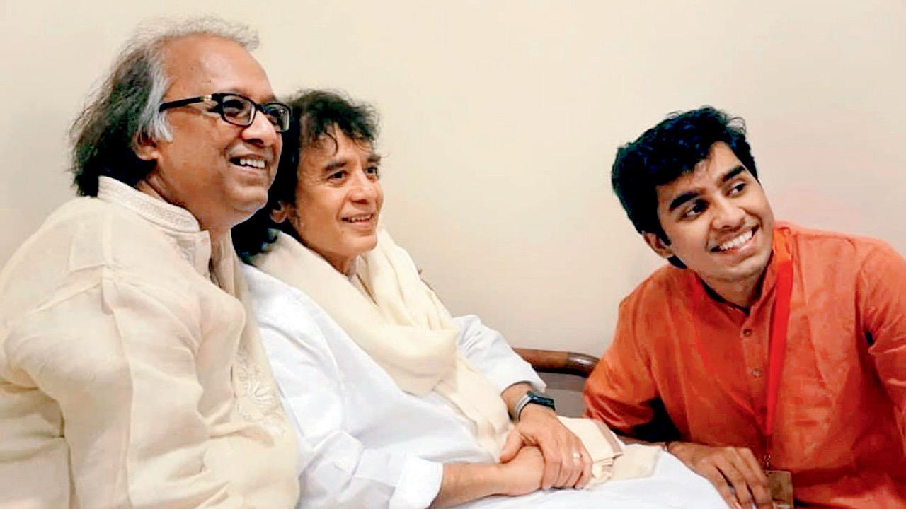 (Left to right) Pandit Nayan Ghosh, Ustad Zakir Hussain and Ishaan Ghosh