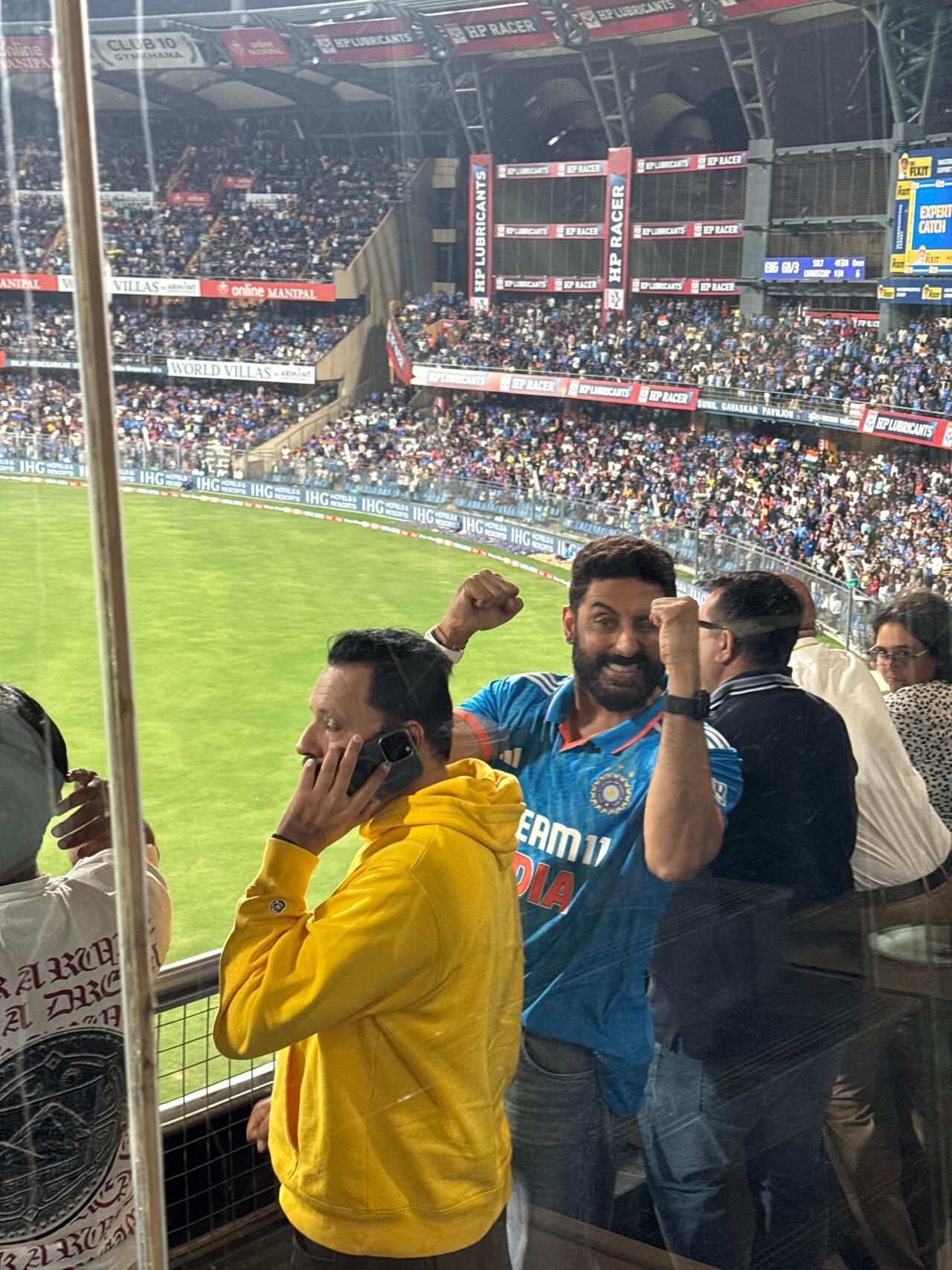 On Sunday, Bachchan attended India vs England match at Wankhede stadium with his father Amitabh Bachchan