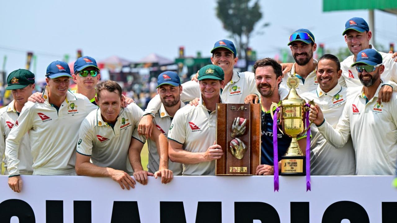 Australian Test team celebrating the win against Sri Lanka (Pic: AFP)