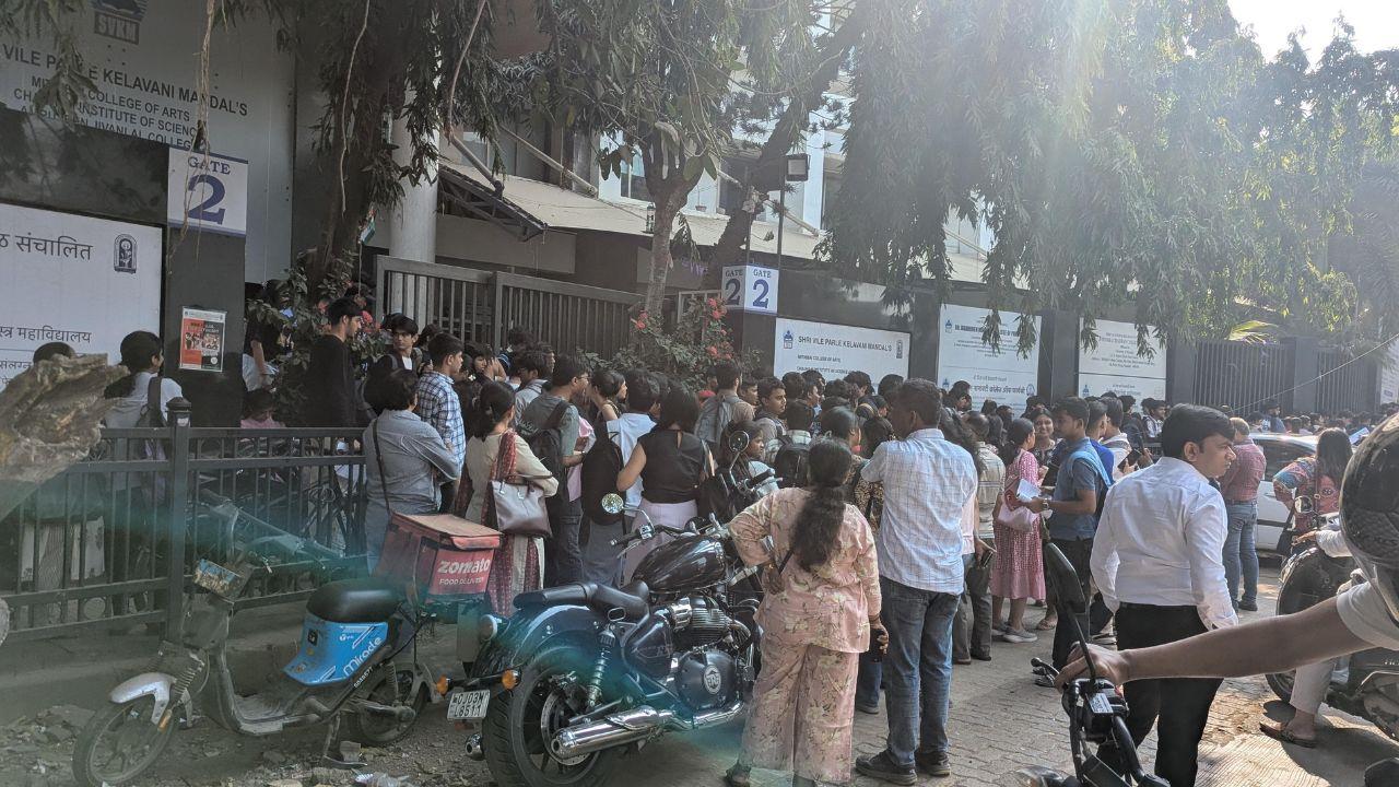 Public telephone booths, fax machines and photocopy shops within a 500-metre radius of centres will also remain closed before and during the examination period
(In Pic: HSC students wait outside Mithibai college before the examination. Pic/Ranjeet Jadhav)