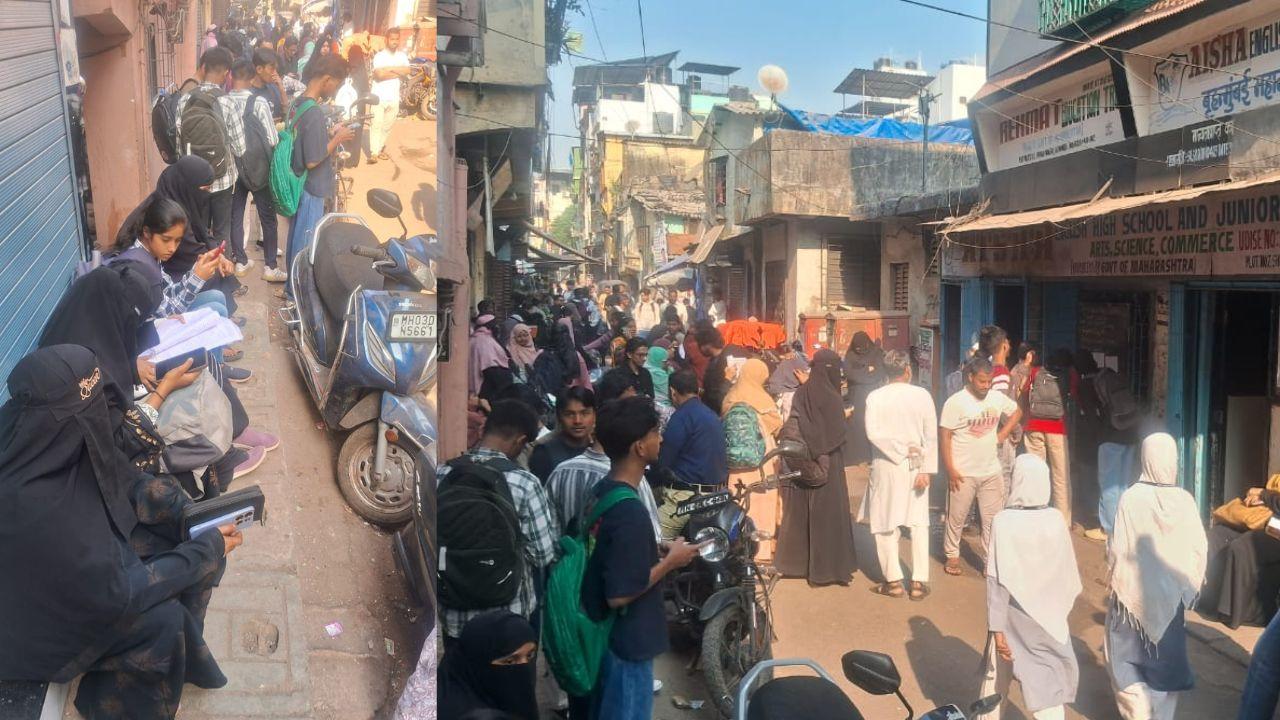The state government and the Maharashtra State Board of Secondary and Higher Secondary Education (MSBSHSE) have ramped up security measures to ensure a completely copying-free examination process
(In Pic: Student rush outside Aisha English School and Junior College, Shivaji Nagar Govandi ahead of board exams. Pic/Sameer Abedi)