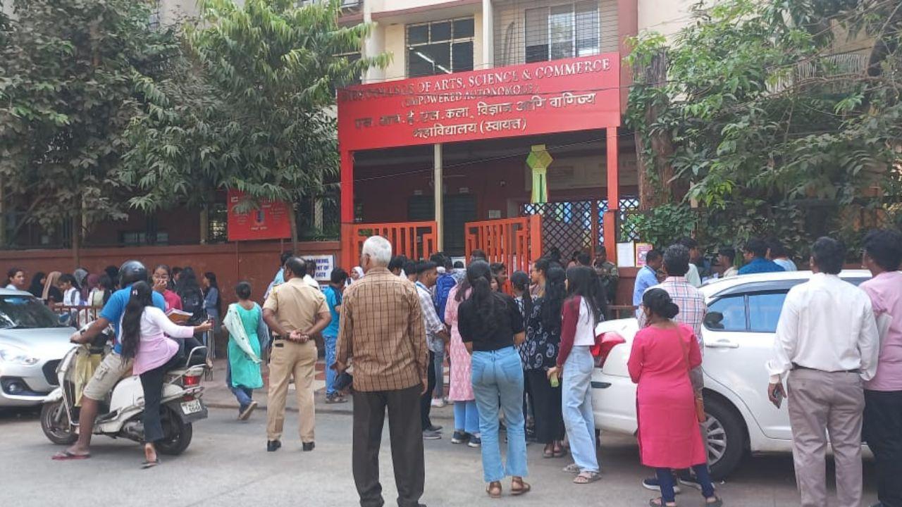 Students waiting outside of SIES college in Sion East which is a board centre. (Pic/Prasun Choudhari)