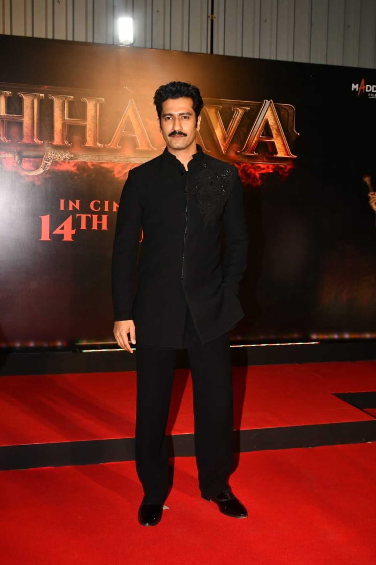 Vicky Kaushal who plays the titular role in the film looked sharp in a black outfit for the night