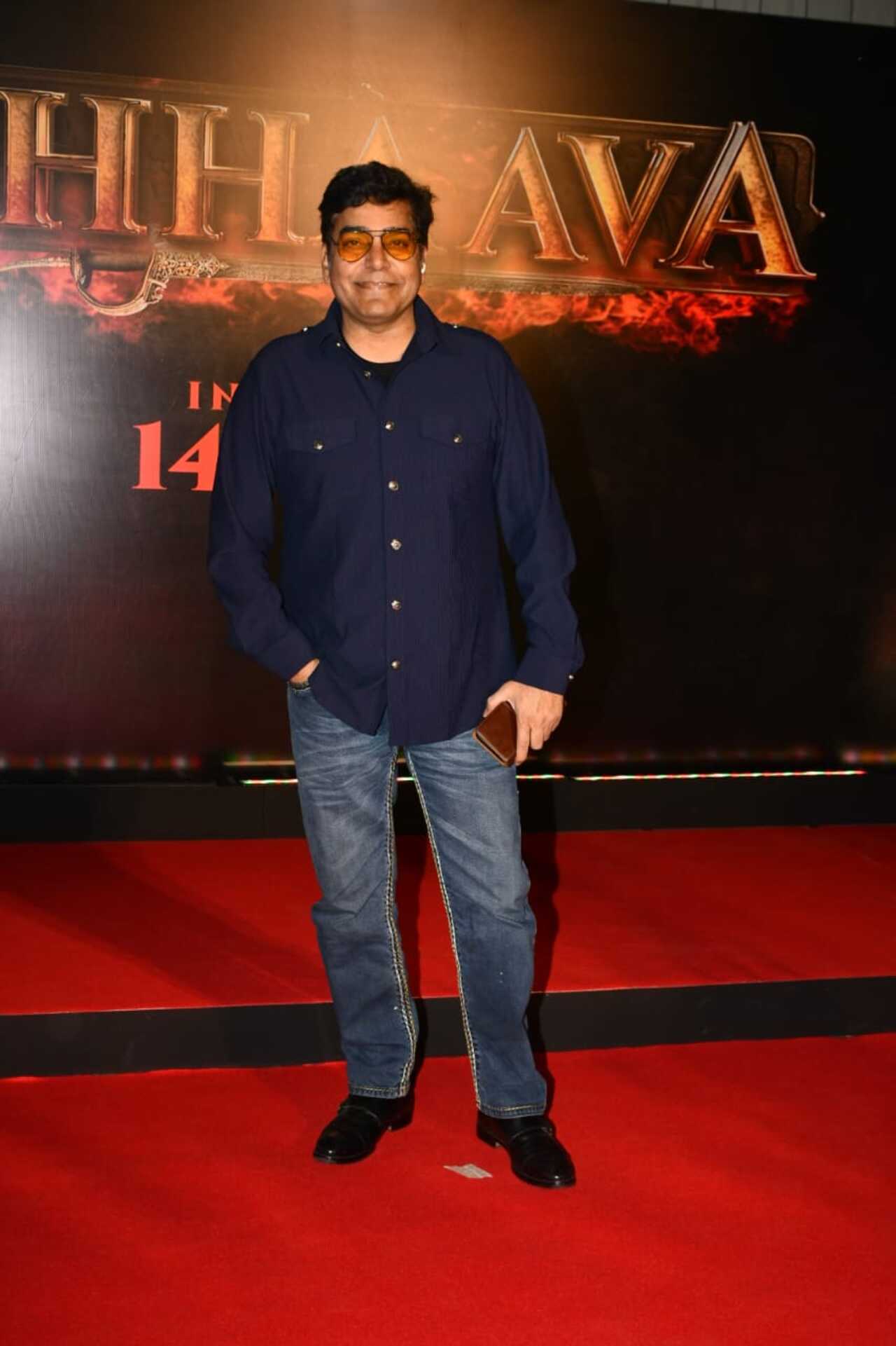 Actor Ashutosh Rana who plays an important role in the film arrived for the screening in a blue shirt and denim pants