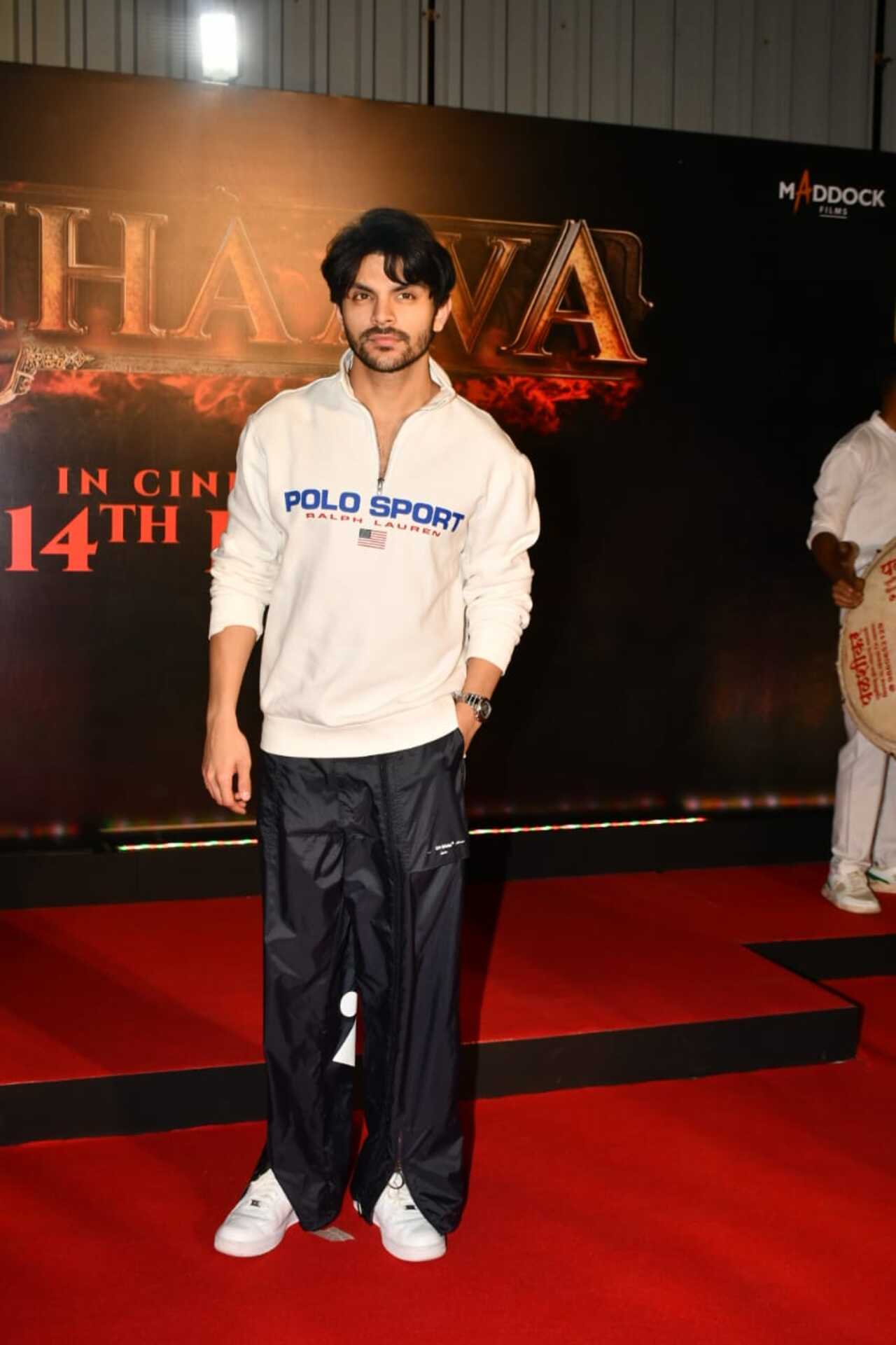 Actor Veer Pahariya who made his acting debut last month was seen arriving solo for the screening of the film in a white hoodie