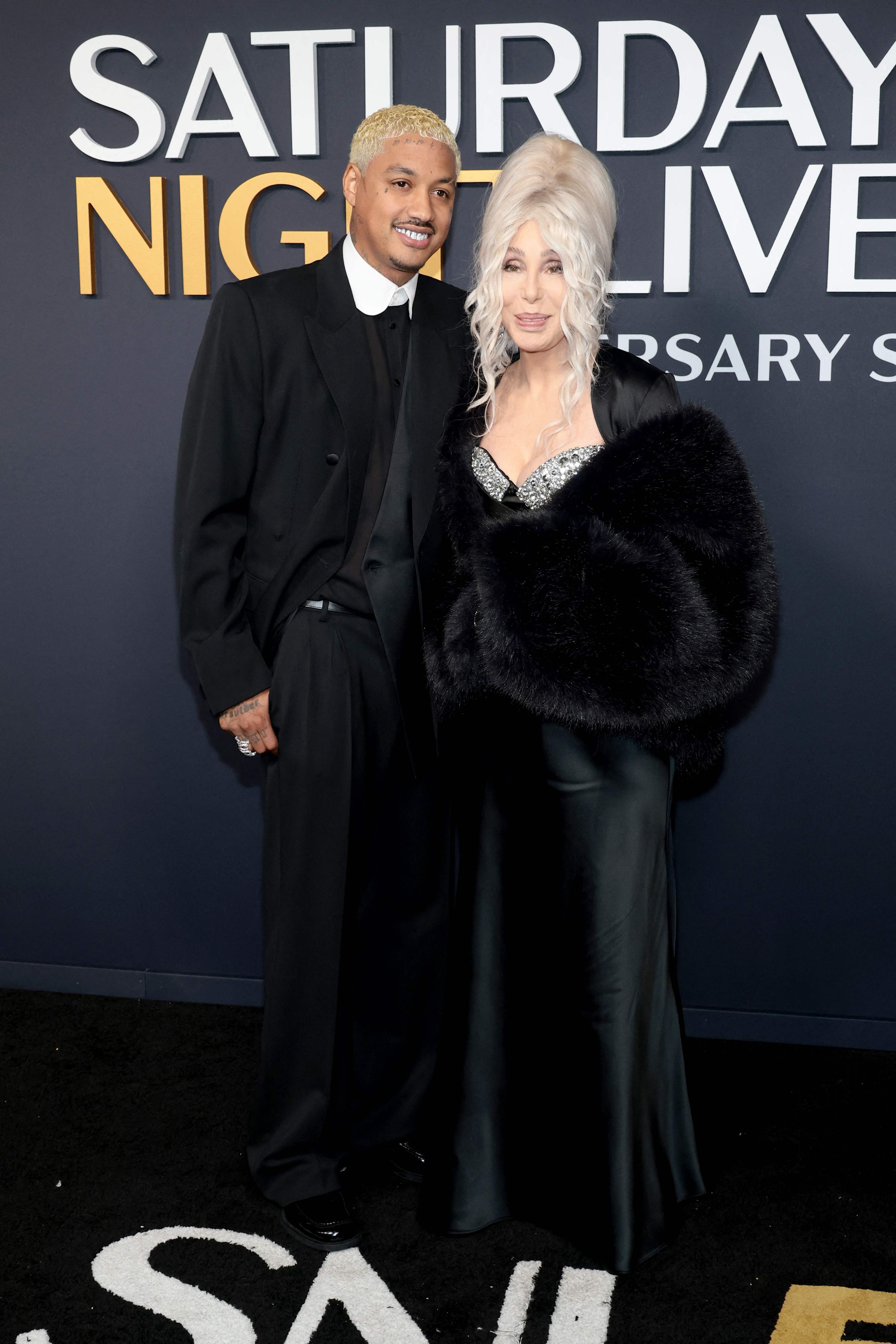 Alexander Edwards and Cher attend SNL50: The Anniversary Special on February 16