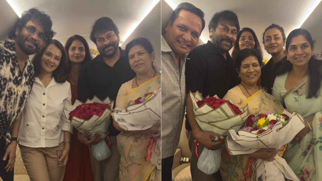 Chiranjeevi celebrates wedding anniversary with wife Surekha while on his way to