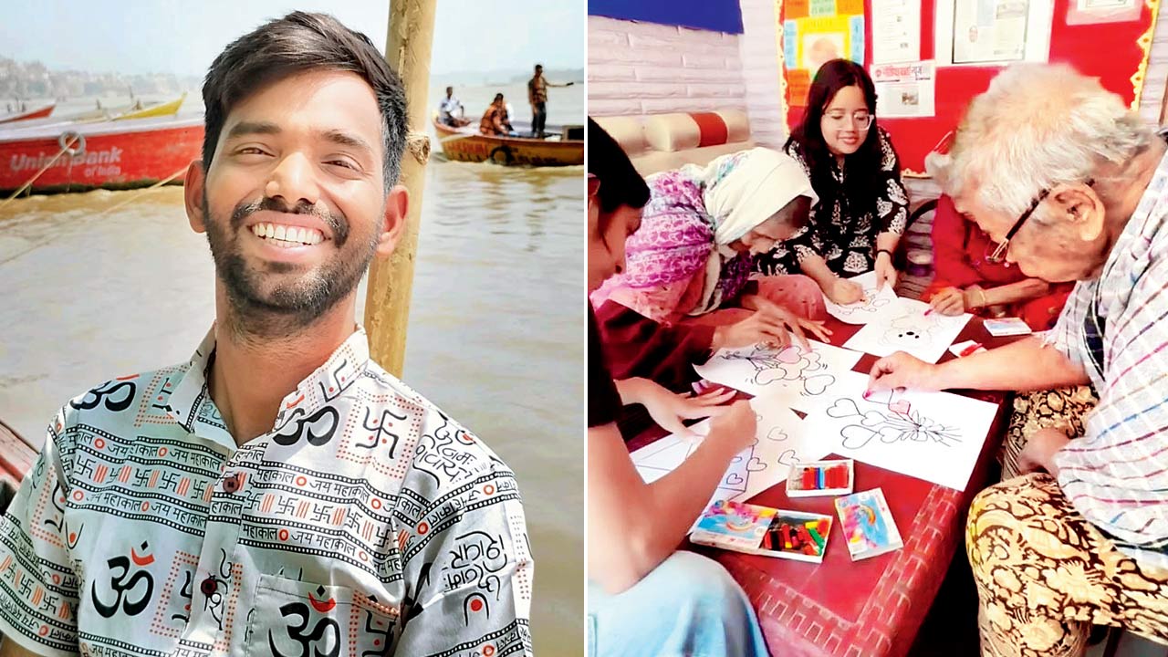 Deepak Vishwakarma; (right) Senior citizens create greeting cards. Pic Courtesy/Instagram