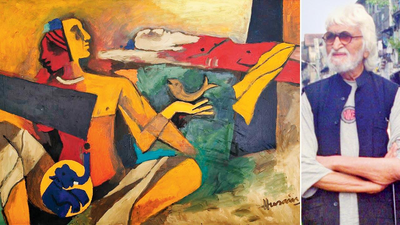 MF Husain, Birth of Buddha, acrylic on canvas, 1992. Pic Courtesy/DAG; Late MF Husain. File pic