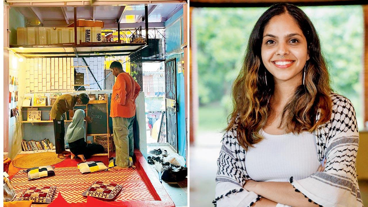 Workers set up the interiors of the new space in Shankarwadi, Jogeshwari; (right) Nandini Kochar