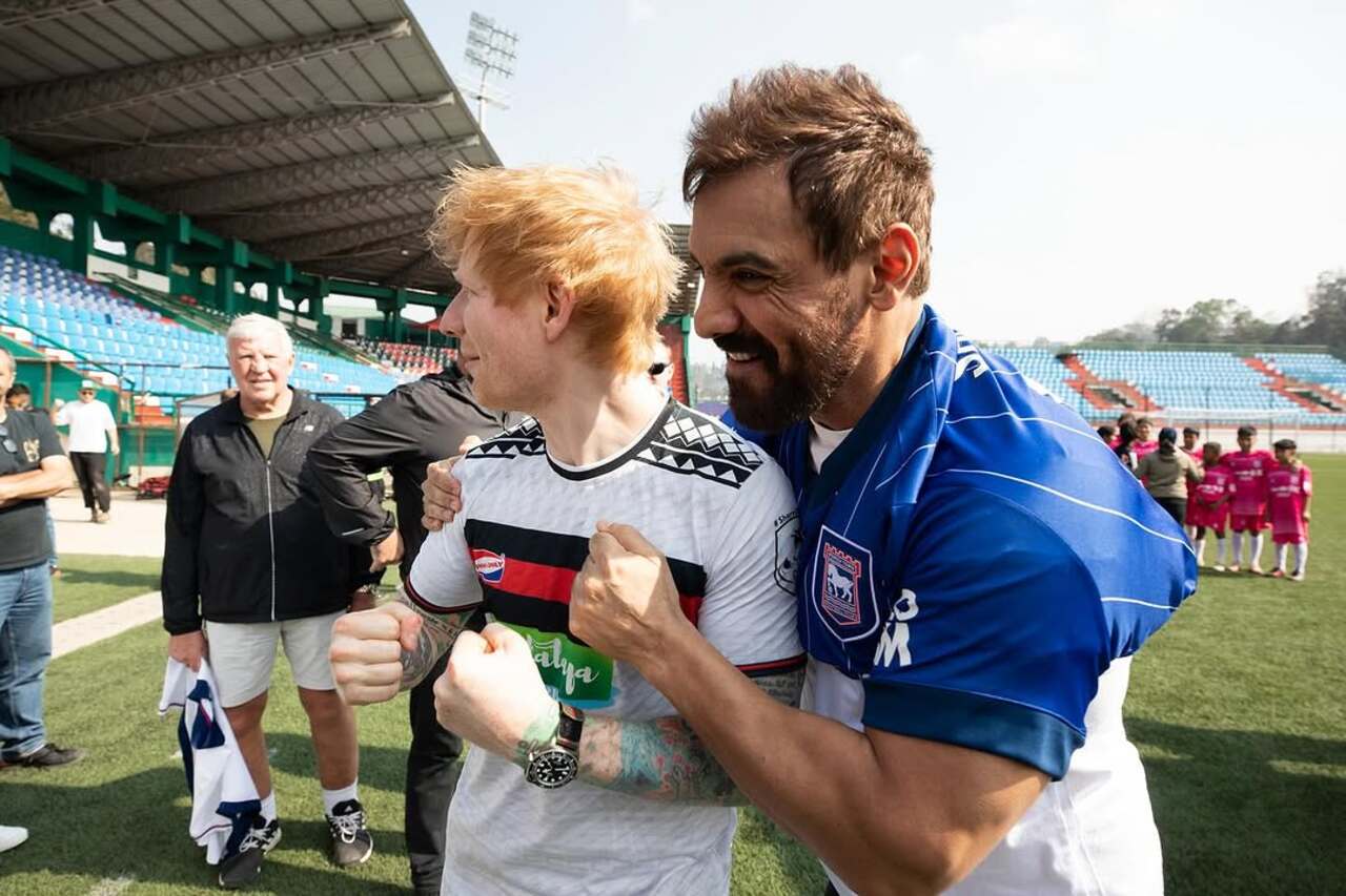 In Shillong, Ed Sheeran met John Abraham and they had a fun time playing sports.
