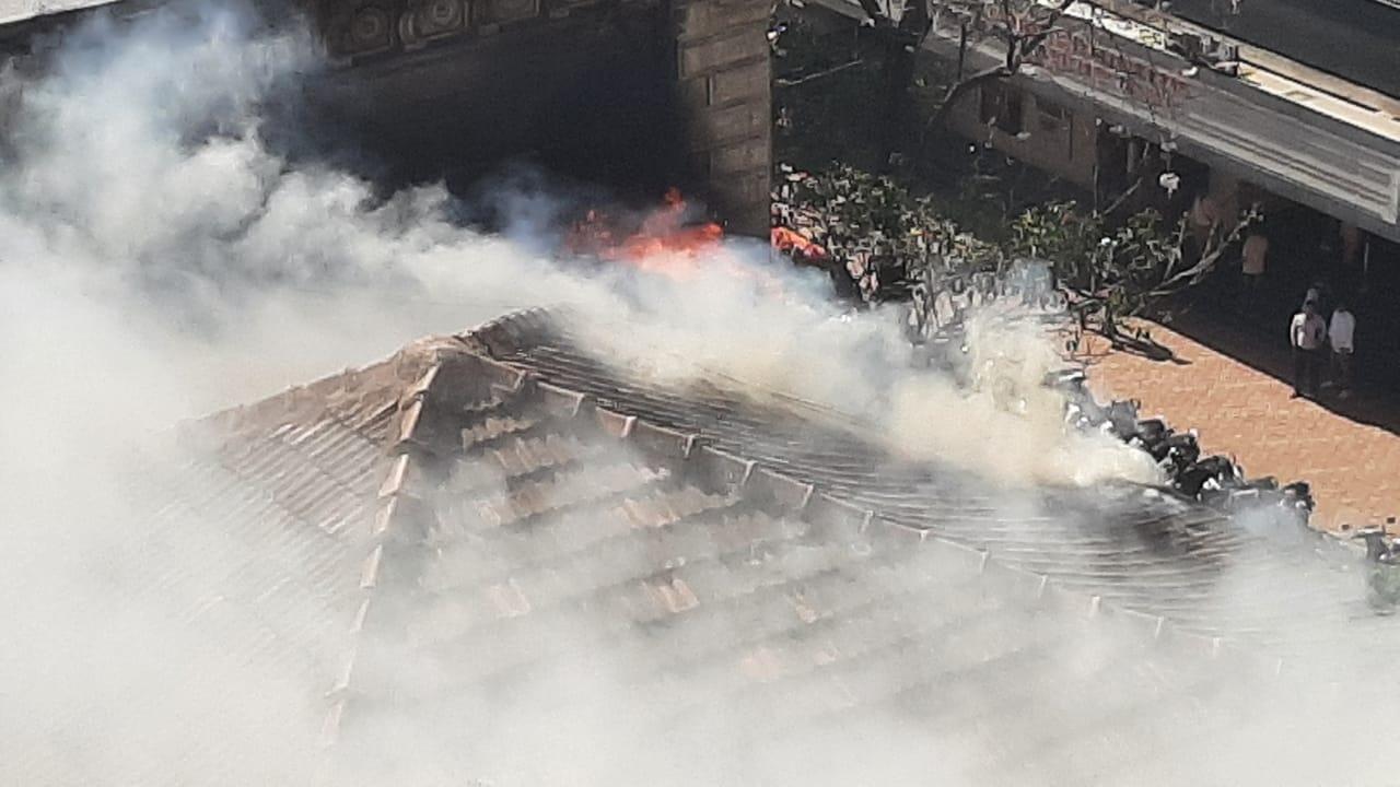 The fire department officials rushed to the spot following the information regarding the blaze. Pics/Satej Shinde