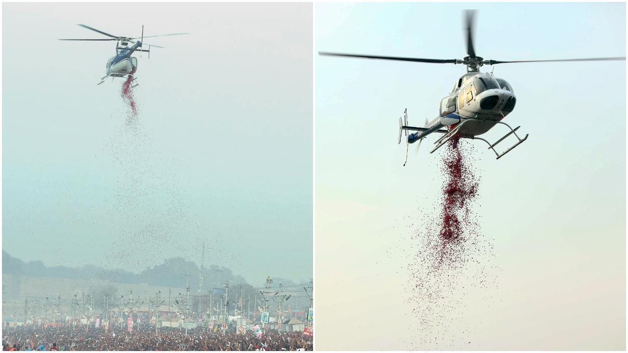 Maha Kumbh 2025: Rose petals showered on devotees on Maha Shivratri