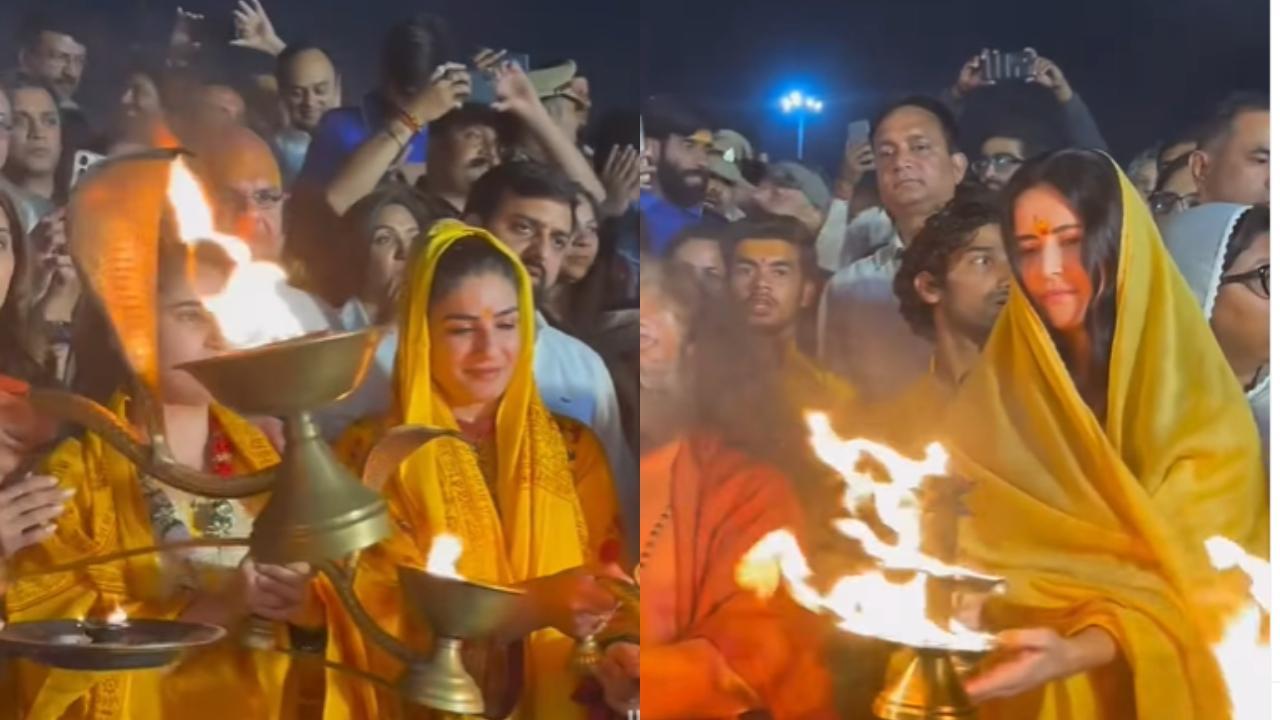 Katrina Kaif, Rasha Thadani, Raveena perform Ganga aarti at Triveni Sangam