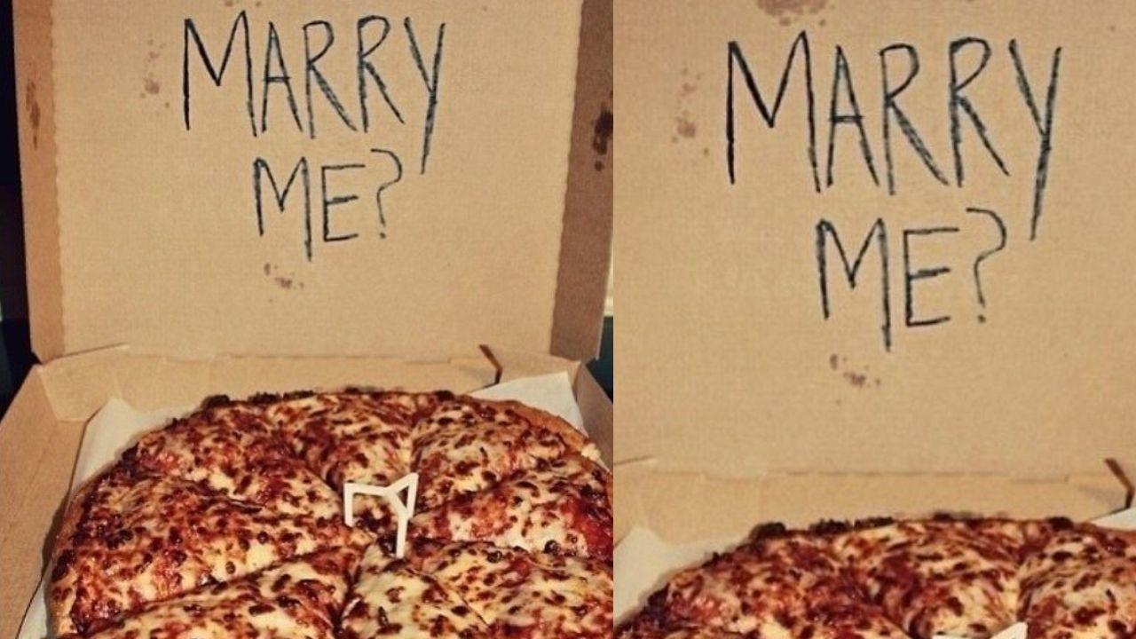 Pizza proposal
Order their favorite pizza and have the inside lid of the box say, “Will you be my Valentine?”