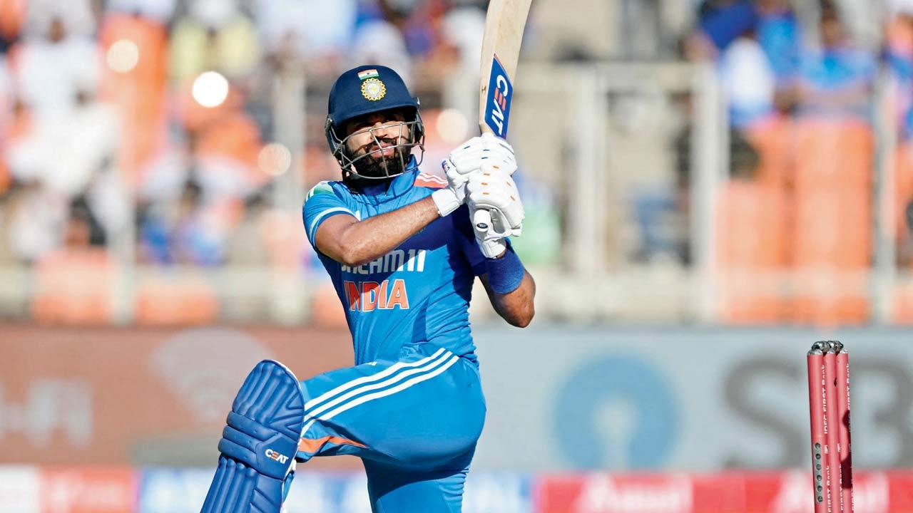 Shreyas Iyer during his 64-ball 78 v England yesterday. Pic/AFP