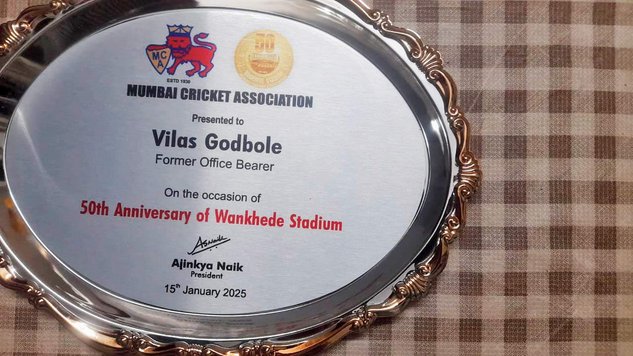 A salver presented to Vilas Godbole by MCA recently