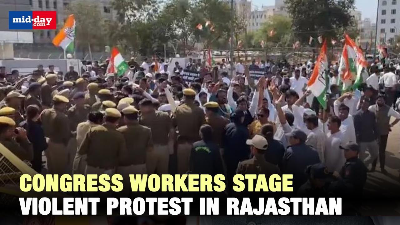  Rajasthan Congress Workers Protest Outside Assembly Over Suspension of Six MLAs