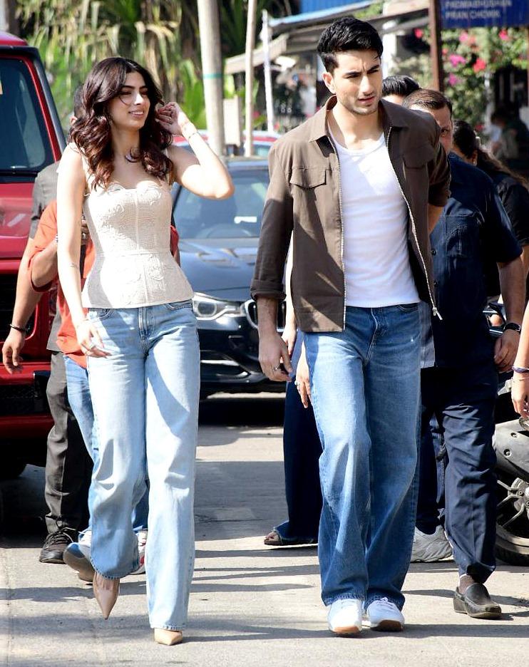 Ibrahim Ali Khan and Khushi Kapoor were spotted promoting their latest track 'Ishq Mein' from their upcoming movie Nadaaniyan