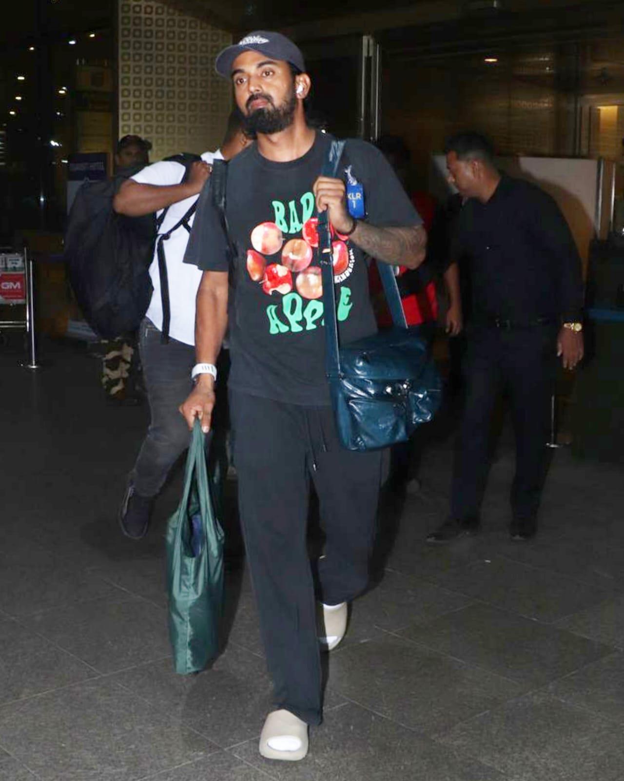 KL Rahul and other cricketers were spotted at the airport late last night arriving in Mumbai