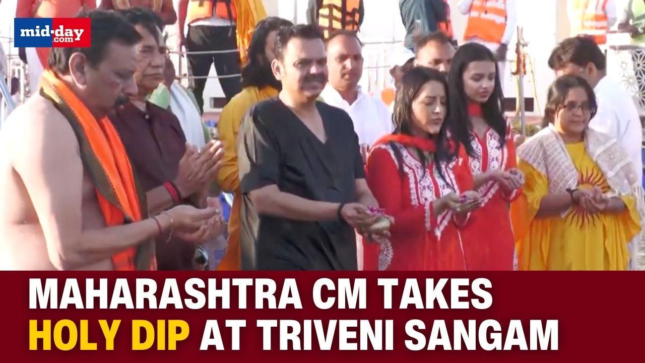 Maha Kumbh 2025: Maharashtra CM Devendra Fadnavis with famliy take holy dip