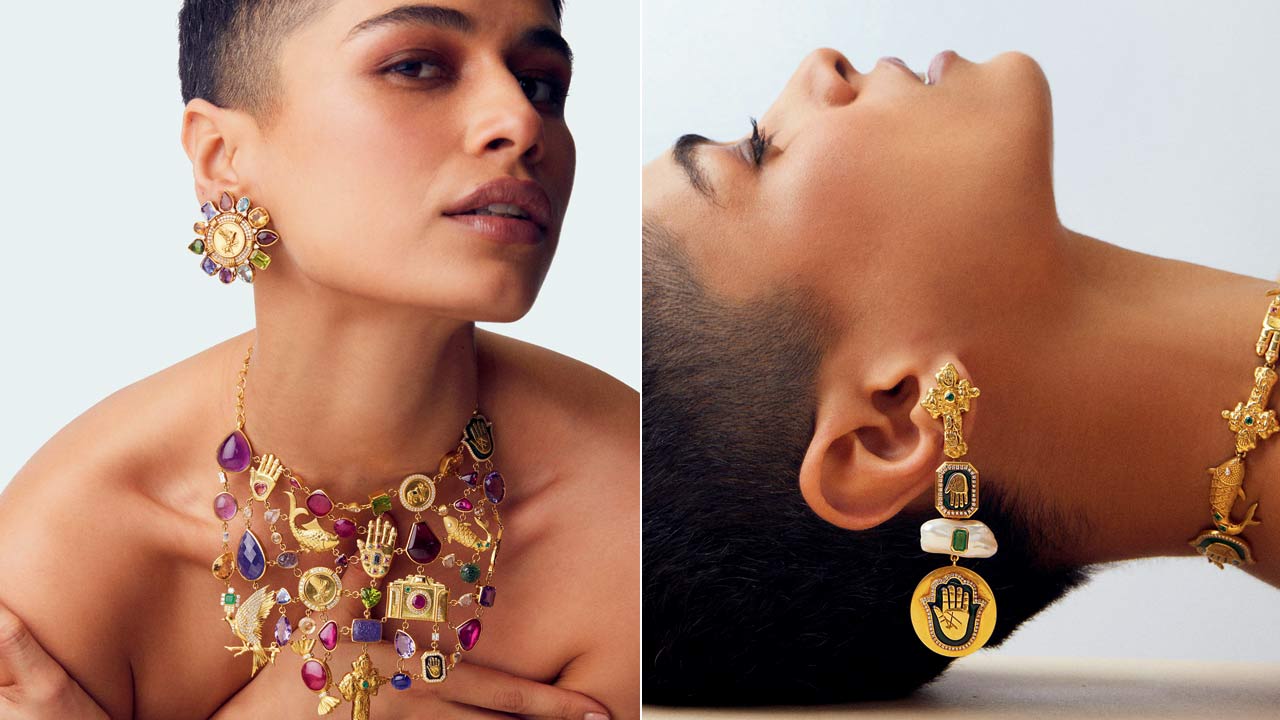 Jewellery as an extension of your personality — from mini to max, and everything in between. Model Kirandeep Chahal in House of Masaba x Amrapali pieces