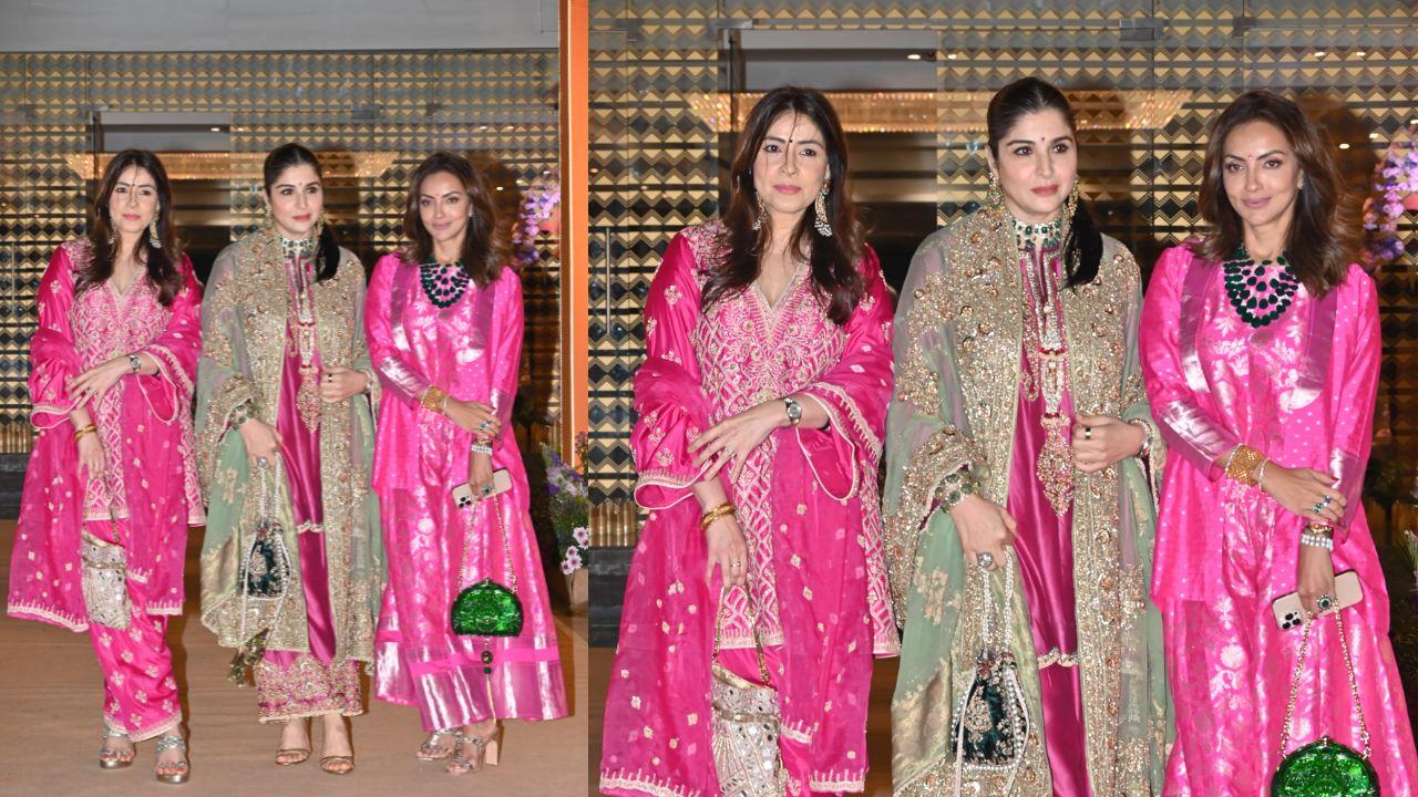 The Bollywood wives – Bhavana Pandey, Maheep Kapoor, and Seema Khan – effortlessly stole the spotlight as they posed together. Each of them donned vibrant pink traditional outfits perfectly complemented by statement jewellery pieces. They accessorised further with chic pouches, adding a contemporary twist to their traditional ensembles