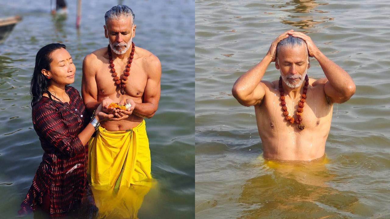 Indian fitness icon and actor Milind Soman visited the Maha Kumbh 2025 with his wife, Ankita Konwar, on Mauni Amavasya. He took a dip in the holy River Ganga and condoled the deaths of stampede victims