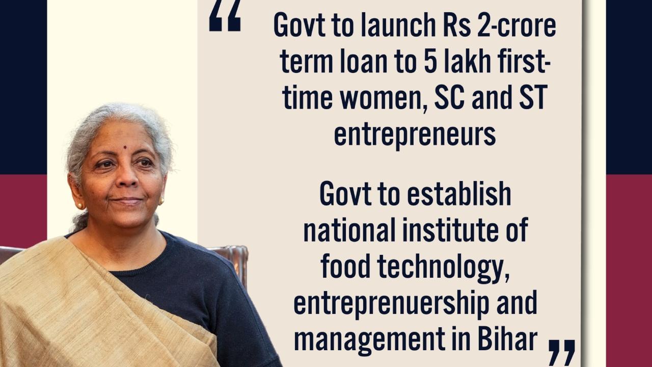 New scheme for 5 lakh women, SC and ST first-time entrepreneurs to provide term-loans up to Rs 2 cr in the next 5 years announced