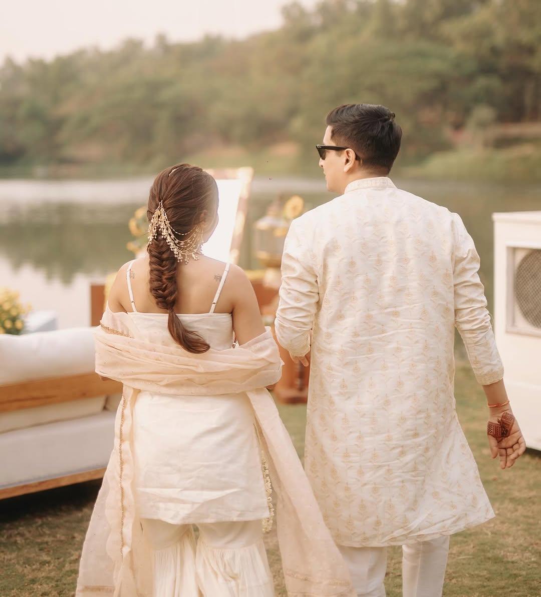 Prajakta's hair was also plaited to enhance her overall look she prepares for her big day with Vrishank.