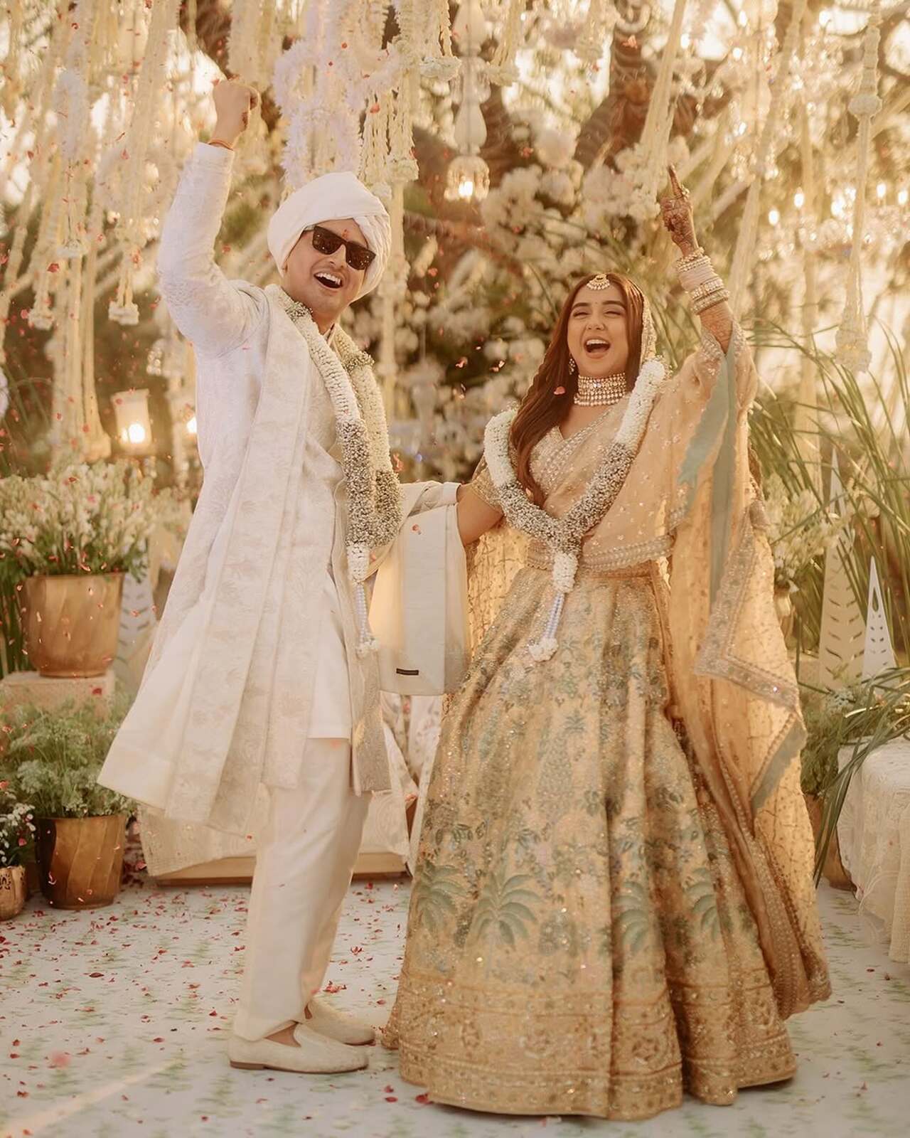 The couple shared dreamy pictures from their wedding on Instagram. They were dressed in custom Anita Dongre ensembles.