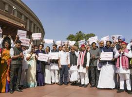 IN PHOTOS: Opposition protest against ‘inhumane’ deportation of Indians from US