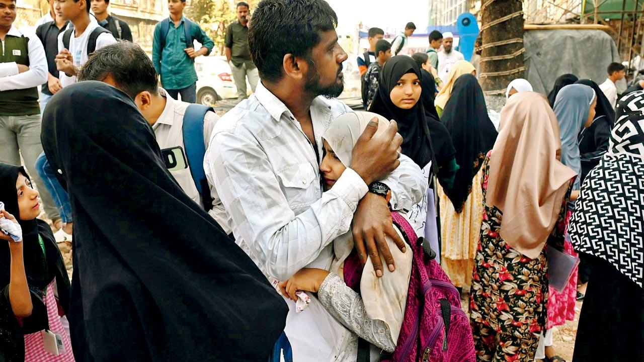 Students arrive at Anjuman Islam Exam Centre in Kurla for the exam on Friday. Pic/Sayyed Sameer Abedi