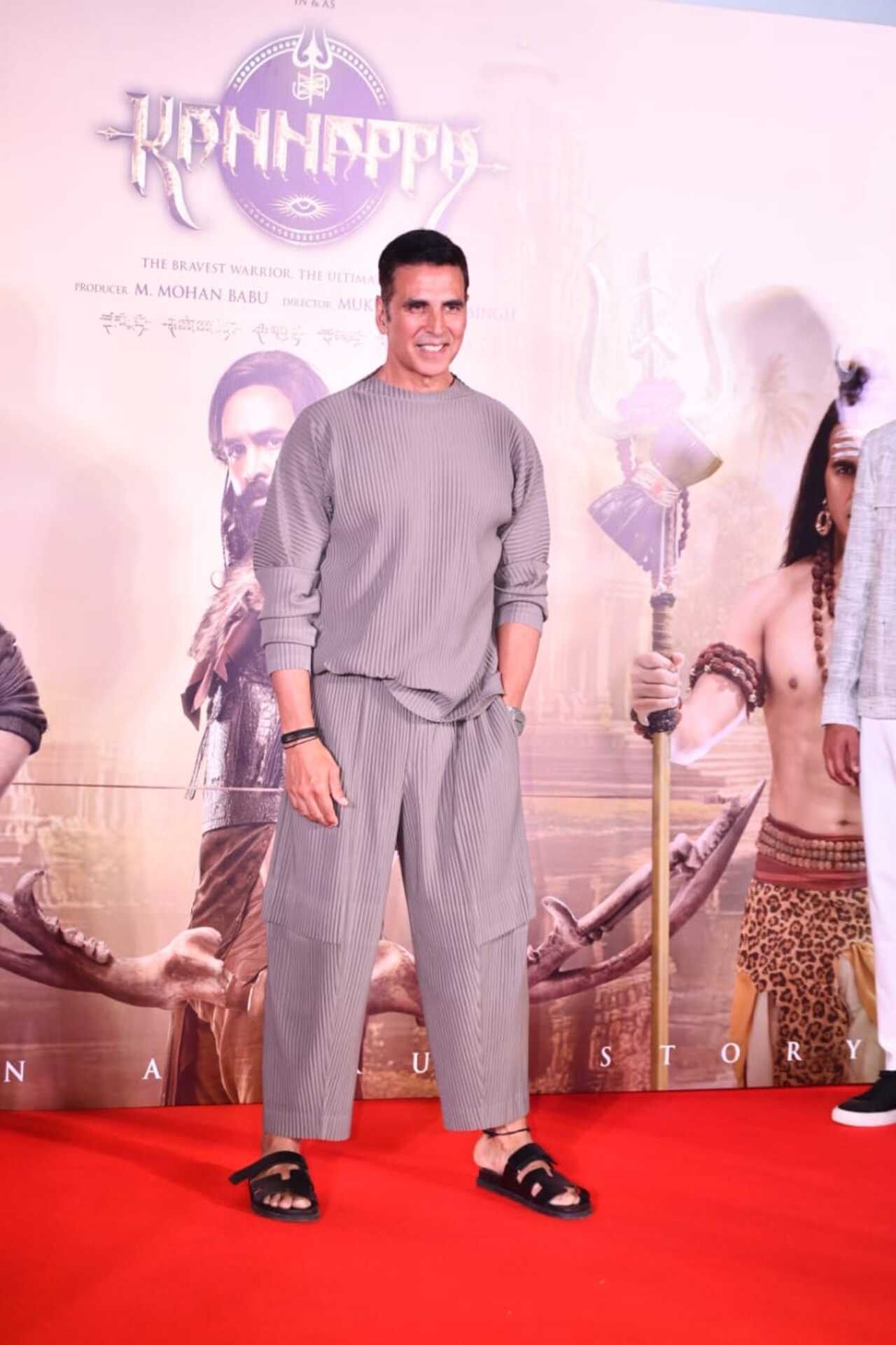 Akshay Kumar was spotted at his Telugu film Kannappa's teaser launch.