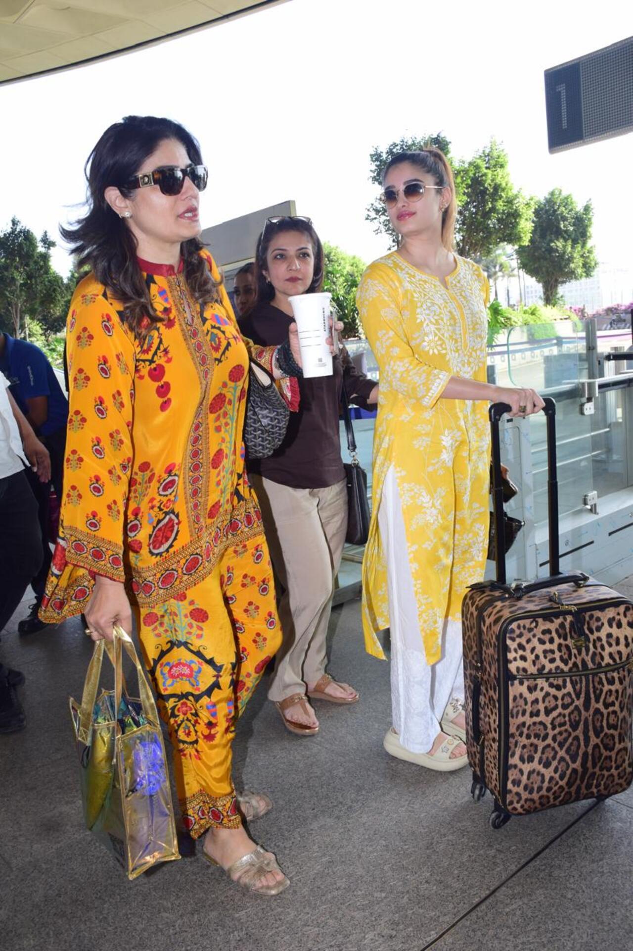 Raveena Tandon and Rasha Thadani were spotted at the airport as they headed to Prayagraj.