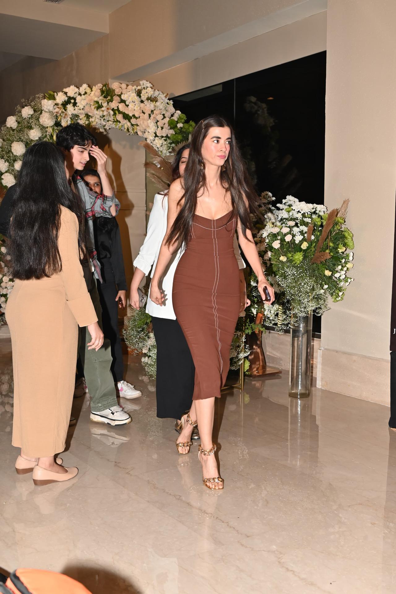 Hrithik Roshan's girlfriend and actress Saba Azad looked stunning in a brown bodycon dress for the event