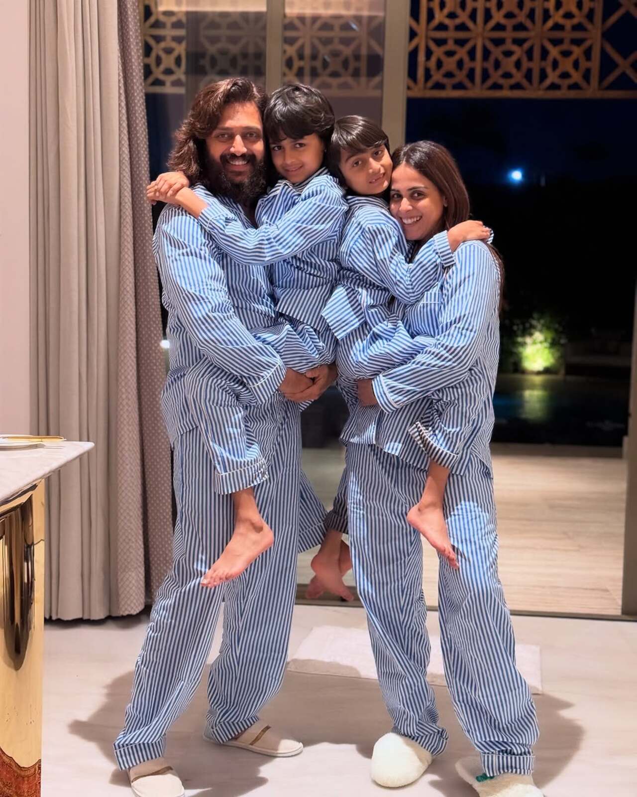 Riteish and Genelia Deshmukh welcomed New Year 2025 in their PJs with kids Rahyl and Riaan.