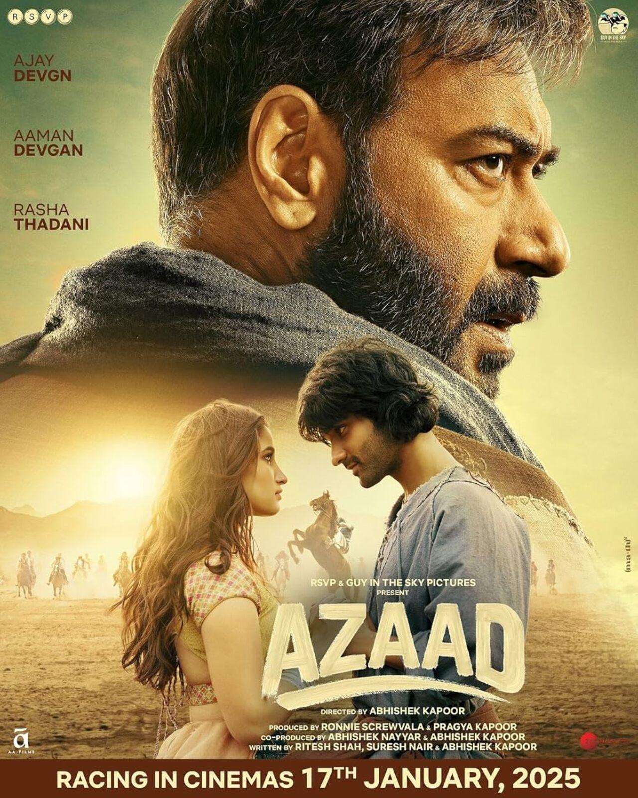 Azaad- January 17
Azaad is an upcoming movie set in 1920s India, produced by RSVP and Guy In The Sky Pictures. Directed by Abhishek Kapoor, the film stars Ajay Devgn, Aaman Devgan, Rasha Thadani, Diana Penty, Mohit Malik, and Piyush Mishra