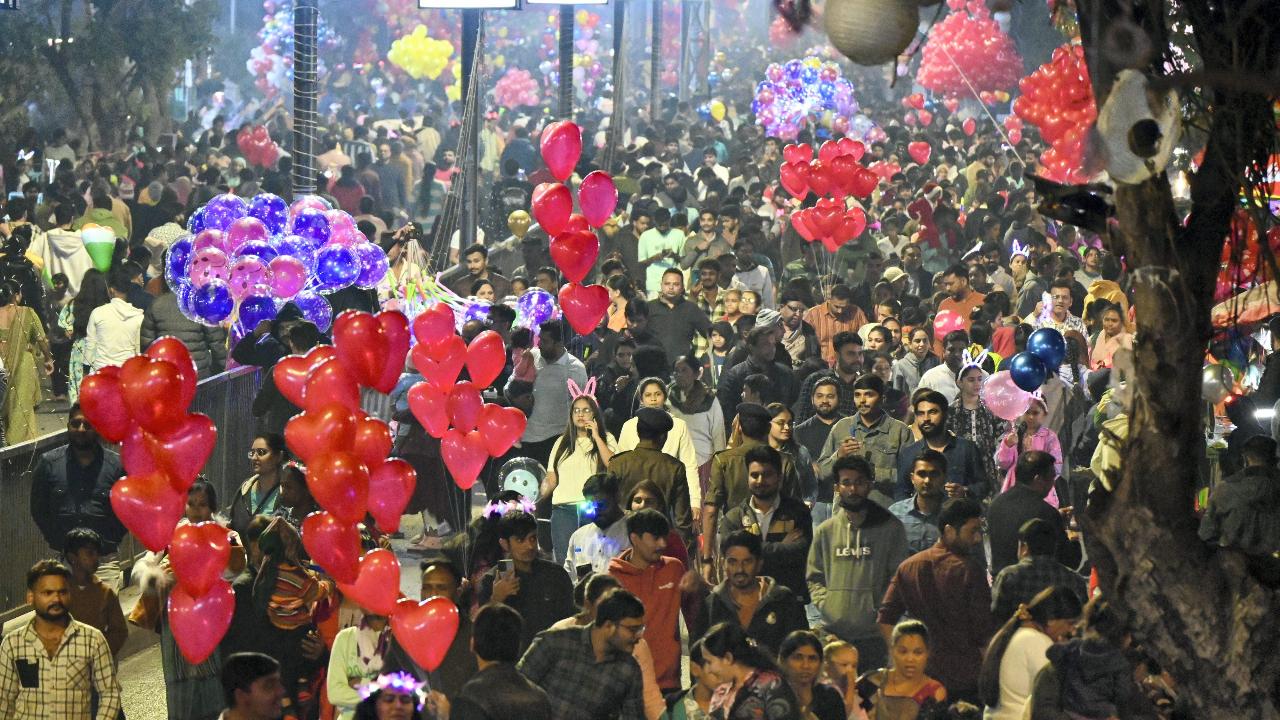 People during celebrations on the eve of New Year 2025, in Ahmedabad (Pic: PTI)