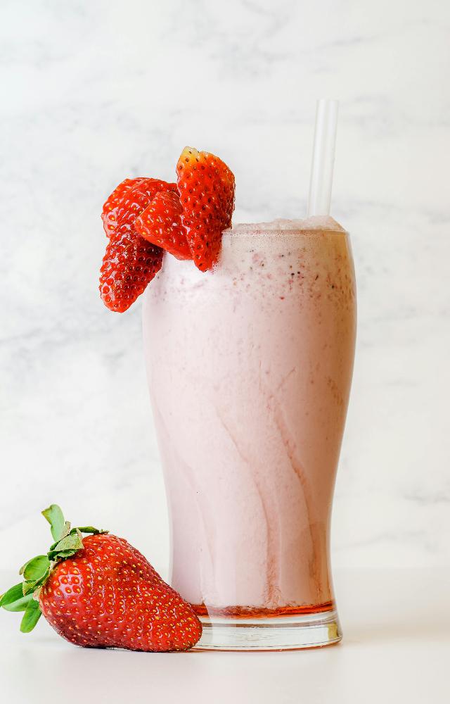 A decadent dessert drink, strawberry milkshake is a rich combination of fresh strawberries, milk and cream.
