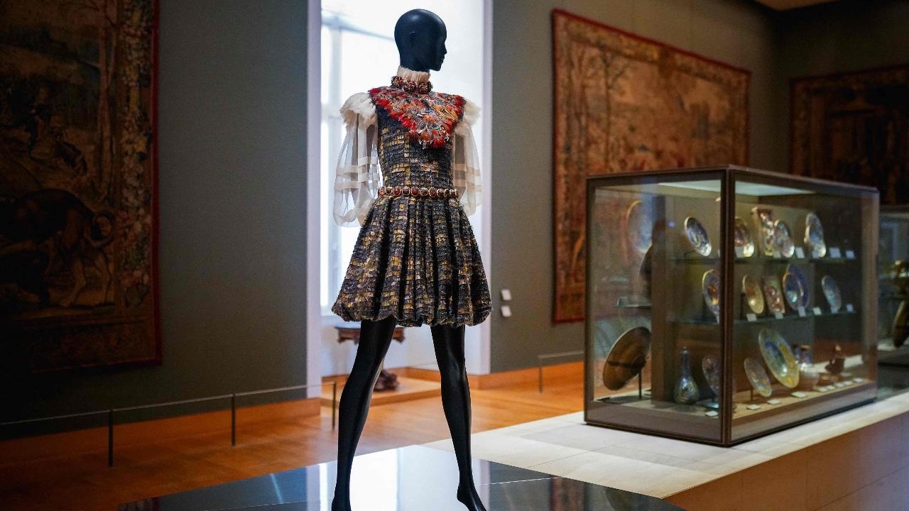A dress created by Karl Lagerfeld for the fashion house Chanel from 