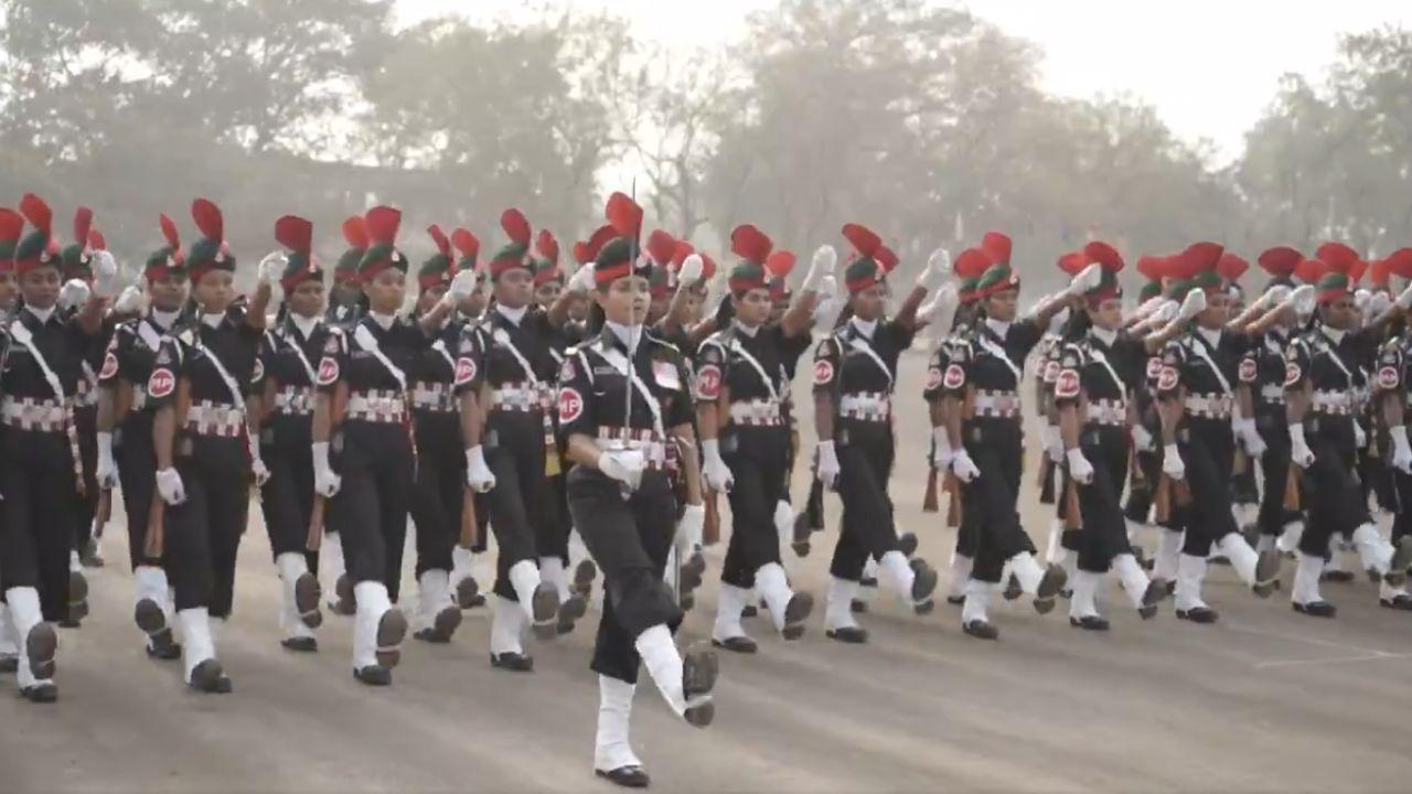 National Cadet Corps (NCC) women contingent rehearsing for the January 15 parade